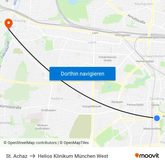 St. Achaz to Helios Klinikum München West map