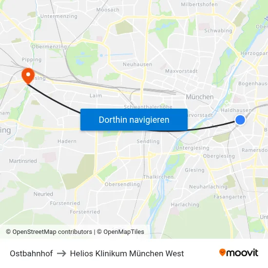Ostbahnhof to Helios Klinikum München West map