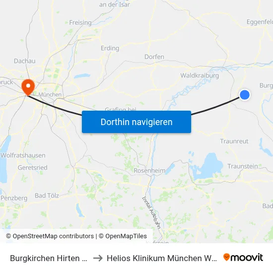 Burgkirchen Hirten Au to Helios Klinikum München West map