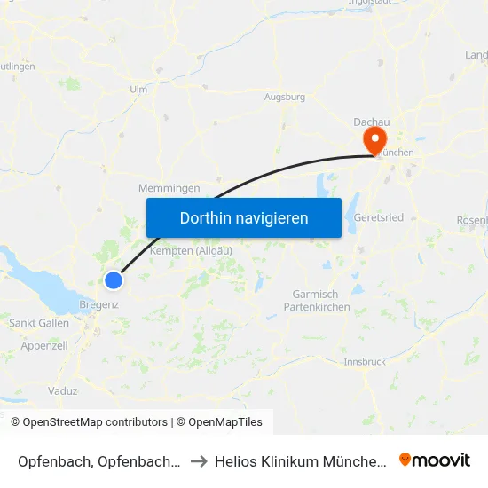 Opfenbach, Opfenbacher Hof to Helios Klinikum München West map