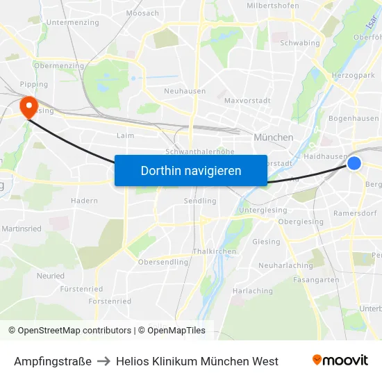 Ampfingstraße to Helios Klinikum München West map