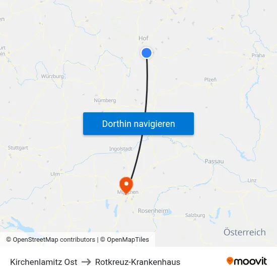 Kirchenlamitz Ost to Rotkreuz-Krankenhaus map