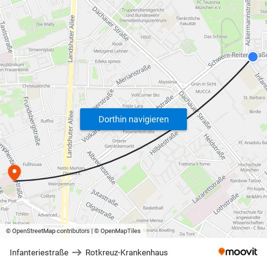 Infanteriestraße to Rotkreuz-Krankenhaus map