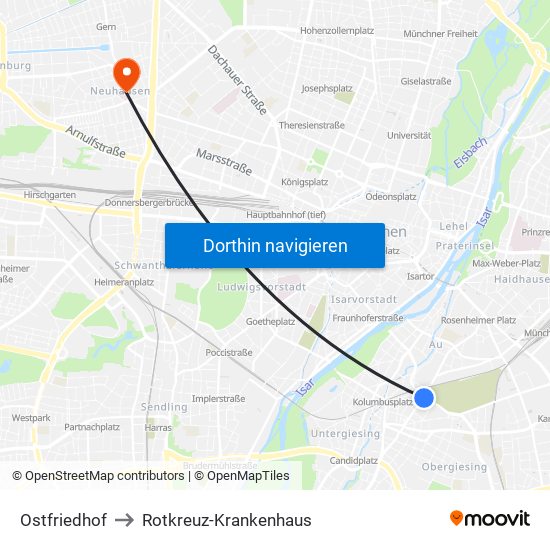 Ostfriedhof to Rotkreuz-Krankenhaus map