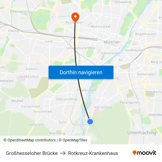 Großhesseloher Brücke to Rotkreuz-Krankenhaus map