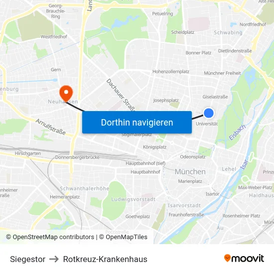 Siegestor to Rotkreuz-Krankenhaus map