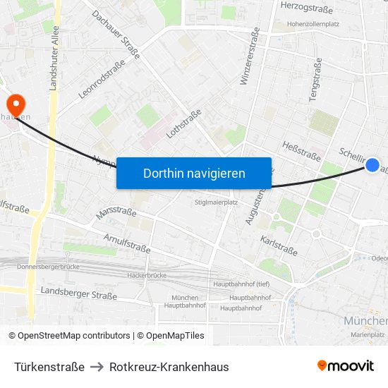 Türkenstraße to Rotkreuz-Krankenhaus map