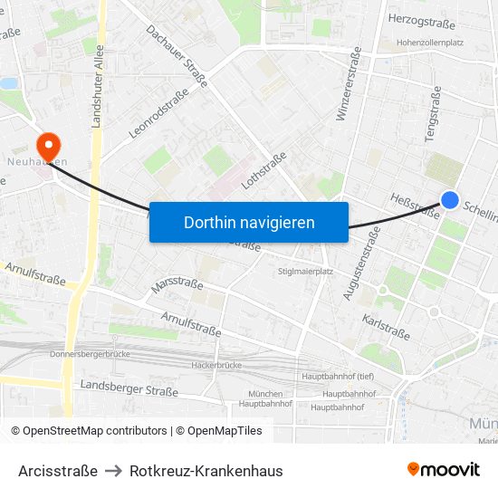 Arcisstraße to Rotkreuz-Krankenhaus map