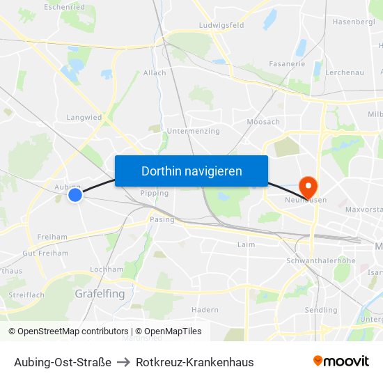 Aubing-Ost-Straße to Rotkreuz-Krankenhaus map