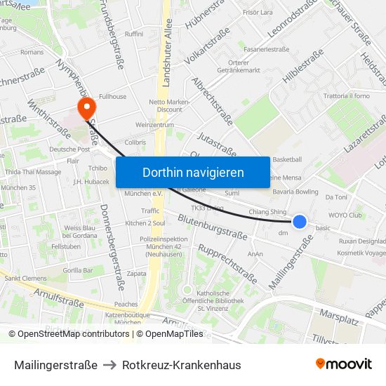 Mailingerstraße to Rotkreuz-Krankenhaus map