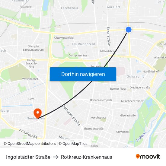 Ingolstädter Straße to Rotkreuz-Krankenhaus map