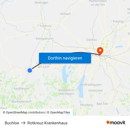 Buchloe to Rotkreuz-Krankenhaus map