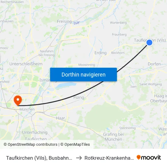 Taufkirchen (Vils), Busbahnhof to Rotkreuz-Krankenhaus map