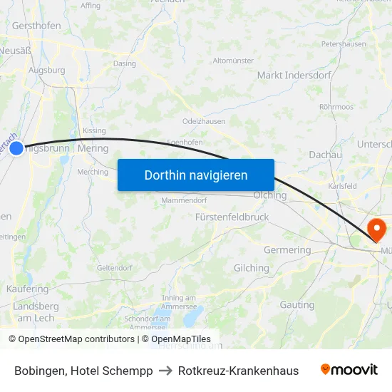 Bobingen, Hotel Schempp to Rotkreuz-Krankenhaus map