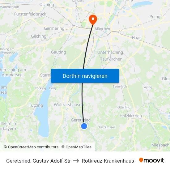 Geretsried, Gustav-Adolf-Str to Rotkreuz-Krankenhaus map