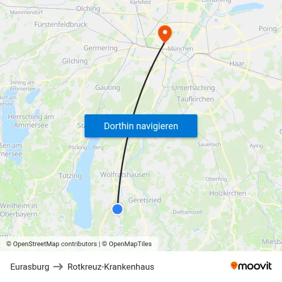 Eurasburg to Rotkreuz-Krankenhaus map