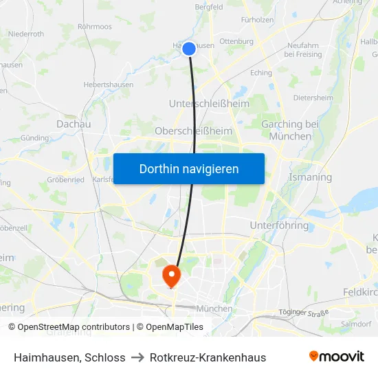 Haimhausen, Schloss to Rotkreuz-Krankenhaus map