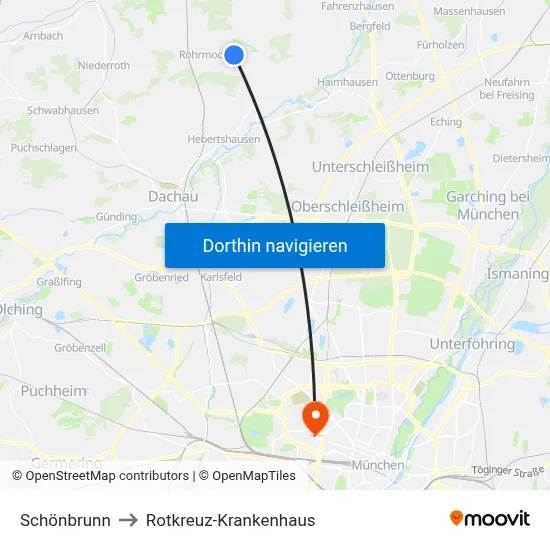 Schönbrunn to Rotkreuz-Krankenhaus map