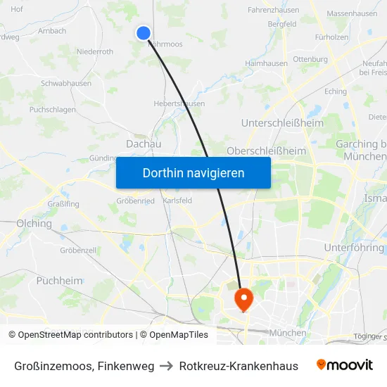 Großinzemoos, Finkenweg to Rotkreuz-Krankenhaus map