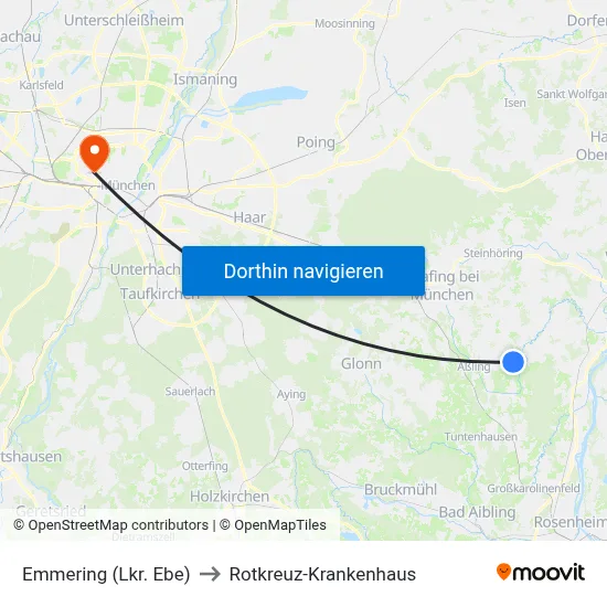 Emmering (Lkr. Ebe) to Rotkreuz-Krankenhaus map