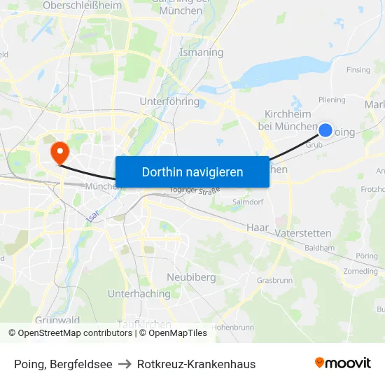 Poing, Bergfeldsee to Rotkreuz-Krankenhaus map