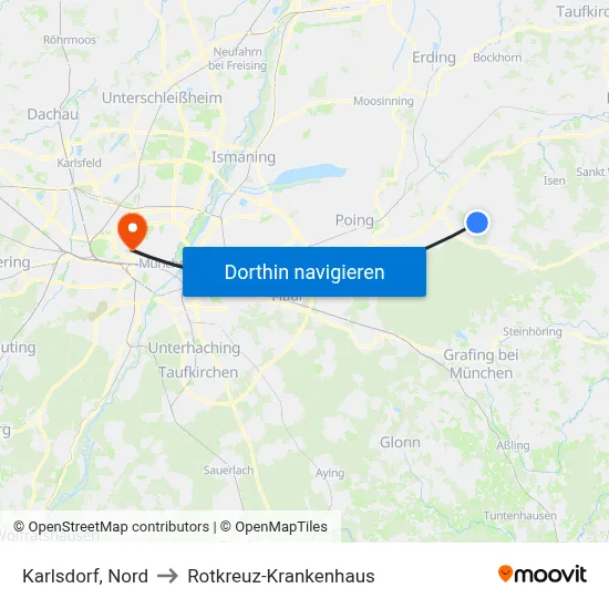Karlsdorf, Nord to Rotkreuz-Krankenhaus map