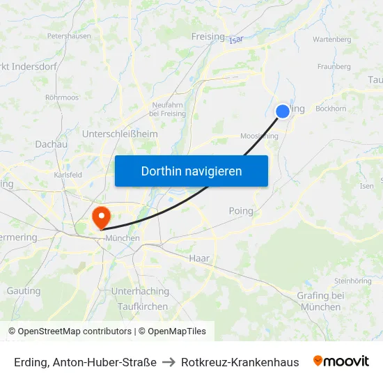 Erding, Anton-Huber-Straße to Rotkreuz-Krankenhaus map