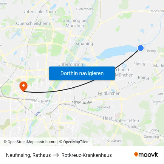 Neufinsing, Rathaus to Rotkreuz-Krankenhaus map
