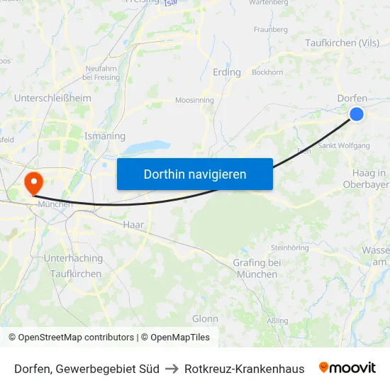 Dorfen, Gewerbegebiet Süd to Rotkreuz-Krankenhaus map
