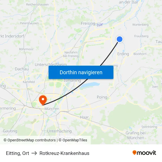 Eitting, Ort to Rotkreuz-Krankenhaus map