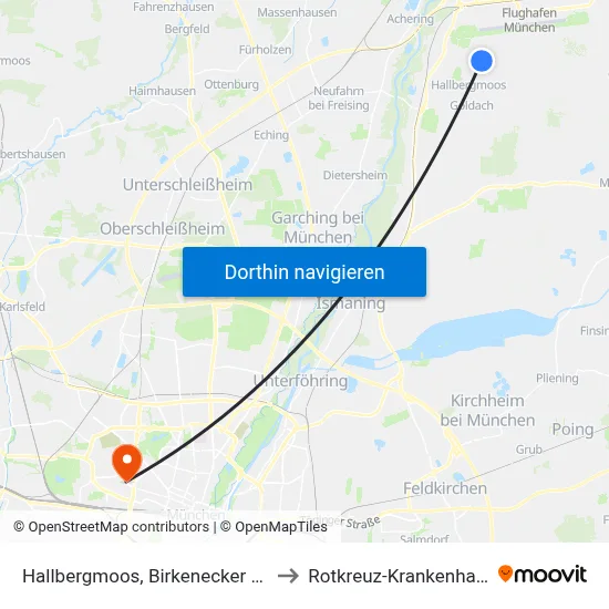 Hallbergmoos, Birkenecker Str. to Rotkreuz-Krankenhaus map