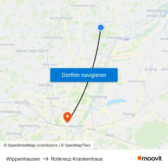 Wippenhausen to Rotkreuz-Krankenhaus map