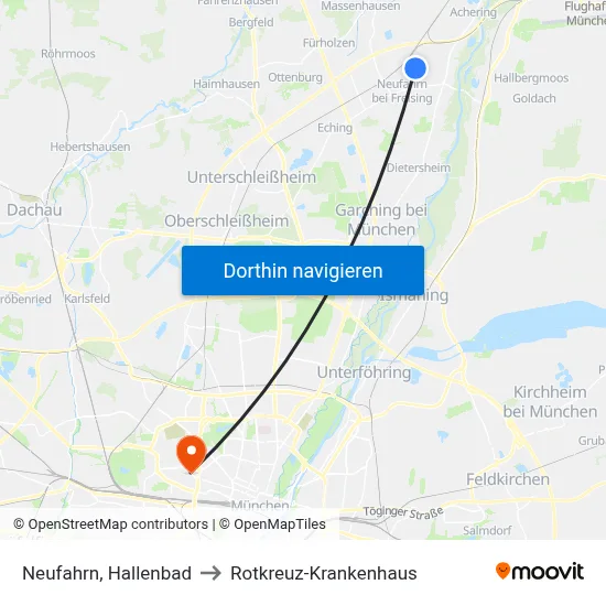 Neufahrn, Hallenbad to Rotkreuz-Krankenhaus map