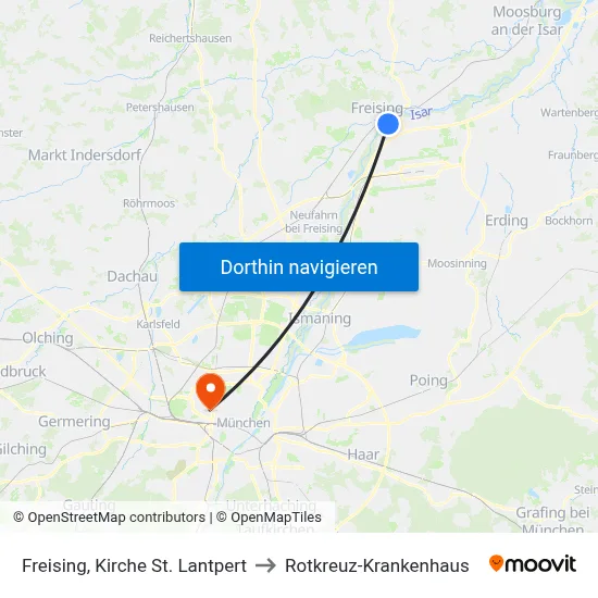 Freising, Kirche St. Lantpert to Rotkreuz-Krankenhaus map