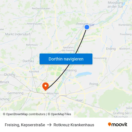 Freising, Kepserstraße to Rotkreuz-Krankenhaus map