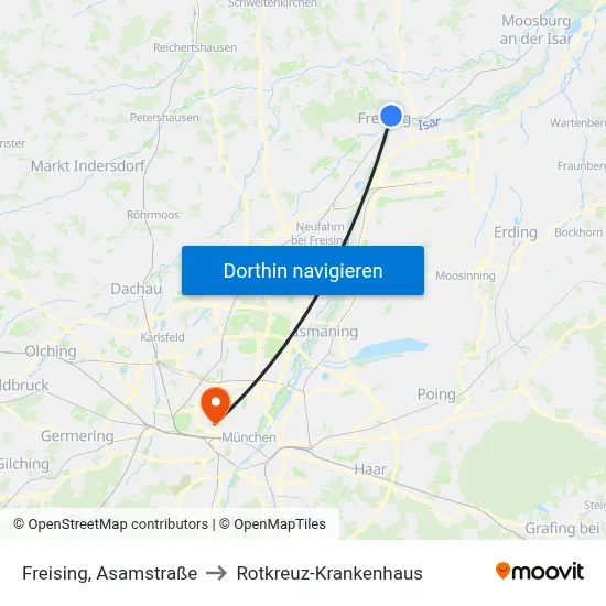 Freising, Asamstraße to Rotkreuz-Krankenhaus map