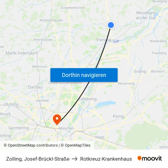 Zolling, Josef-Brückl-Straße to Rotkreuz-Krankenhaus map