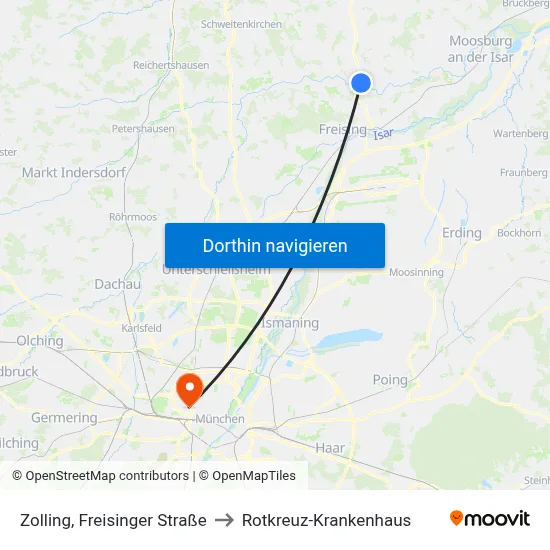 Zolling, Freisinger Straße to Rotkreuz-Krankenhaus map