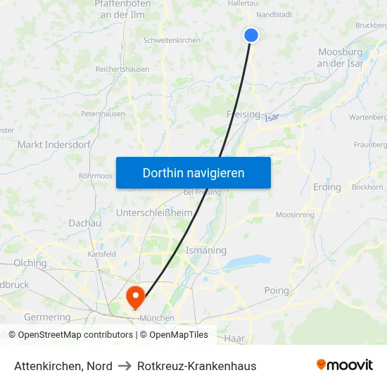 Attenkirchen, Nord to Rotkreuz-Krankenhaus map