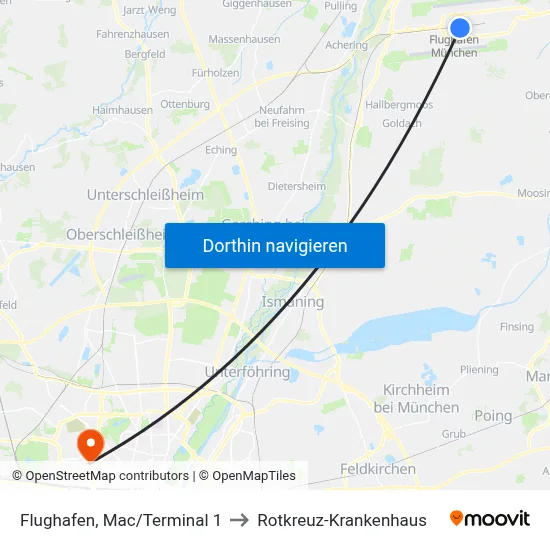 Flughafen, Mac/Terminal 1 to Rotkreuz-Krankenhaus map