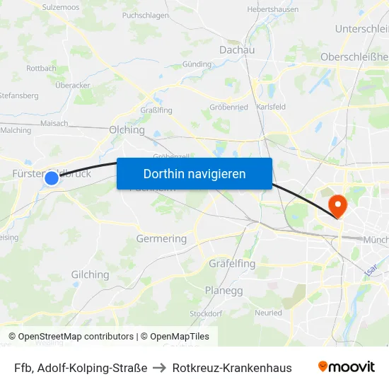 Ffb, Adolf-Kolping-Straße to Rotkreuz-Krankenhaus map