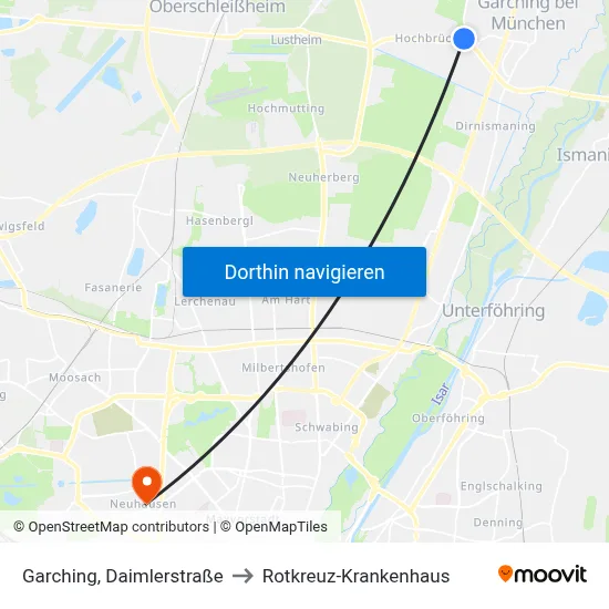 Garching, Daimlerstraße to Rotkreuz-Krankenhaus map
