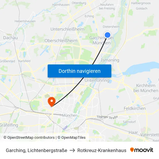 Garching, Lichtenbergstraße to Rotkreuz-Krankenhaus map