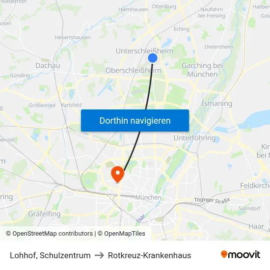 Lohhof, Schulzentrum to Rotkreuz-Krankenhaus map