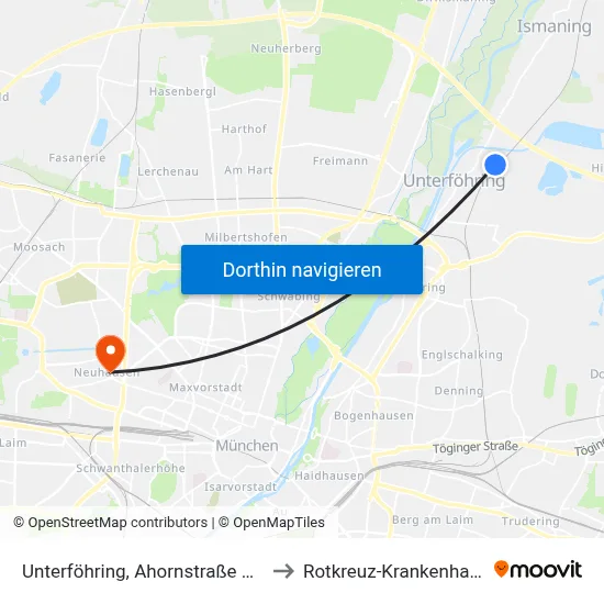 Unterföhring, Ahornstraße Ost to Rotkreuz-Krankenhaus map