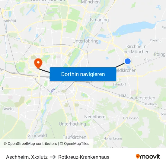 Aschheim, Xxxlutz to Rotkreuz-Krankenhaus map