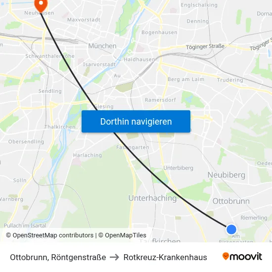 Ottobrunn, Röntgenstraße to Rotkreuz-Krankenhaus map