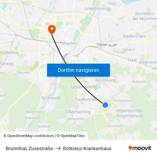 Brunnthal, Zusestraße to Rotkreuz-Krankenhaus map