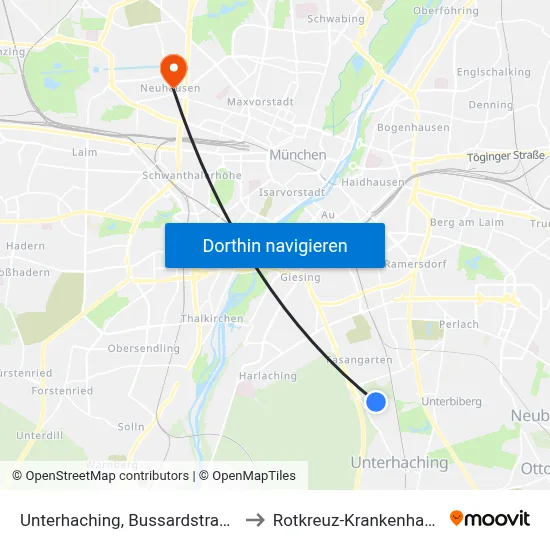 Unterhaching, Bussardstraße to Rotkreuz-Krankenhaus map