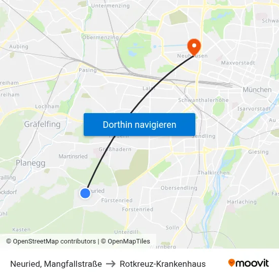 Neuried, Mangfallstraße to Rotkreuz-Krankenhaus map